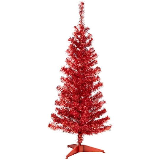 4ft. Unlit Red Artificial Tinsel Christmas Tree